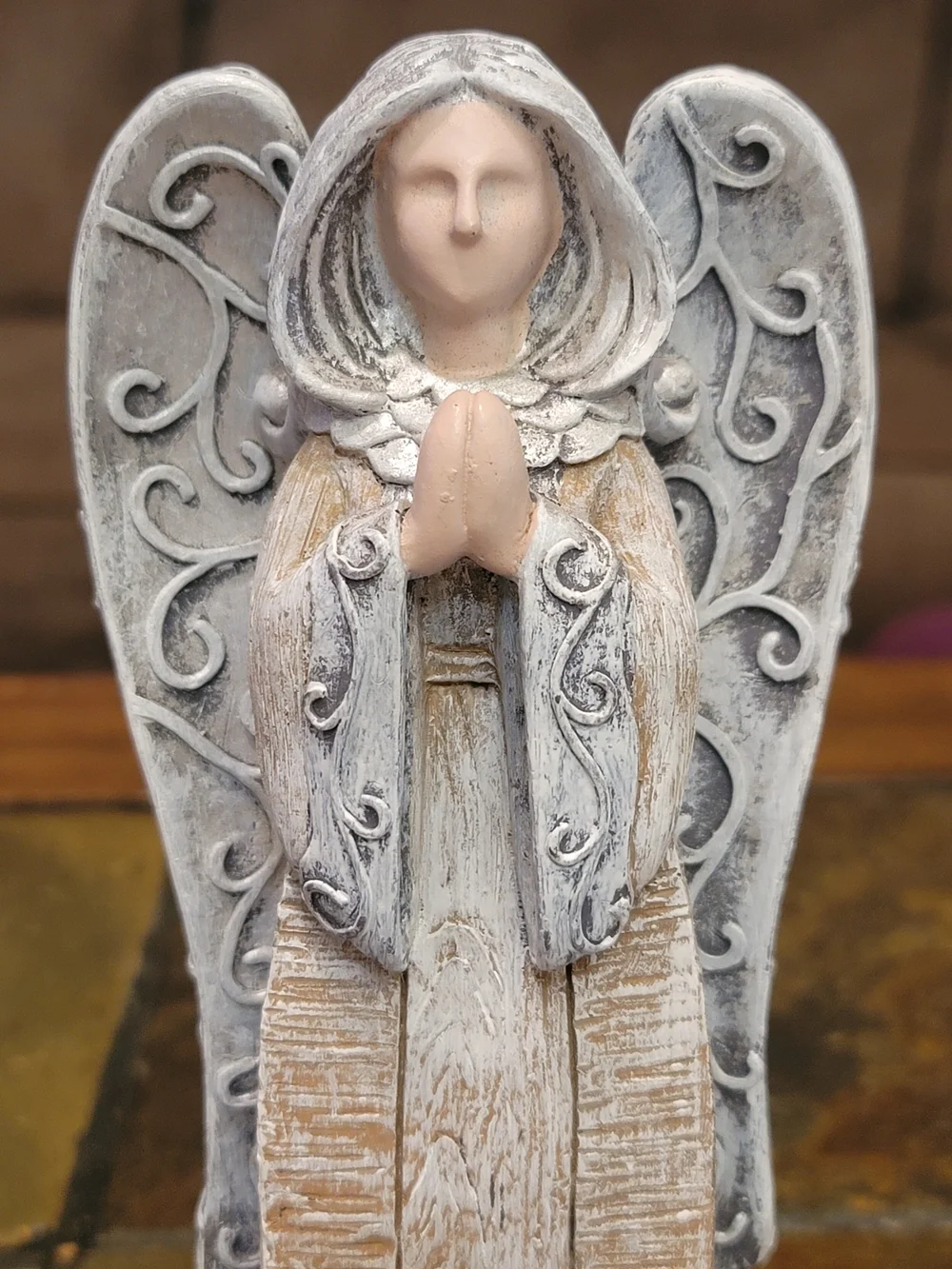 Praying Angel Resin Figurine in White and Tan - Home Art